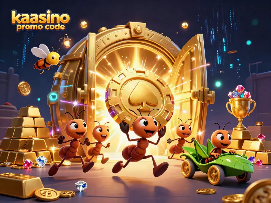 Engage with the kaasino promo code for exciting casino adventures featuring cartoon ants and treasures.