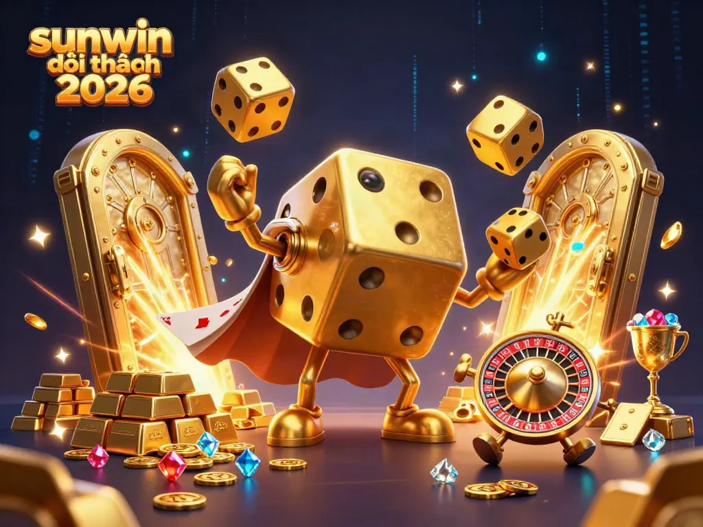 Experience the thrill with sunwin đổi thưởng 2026 as golden dice juggle amidst dazzling gems and treasures.