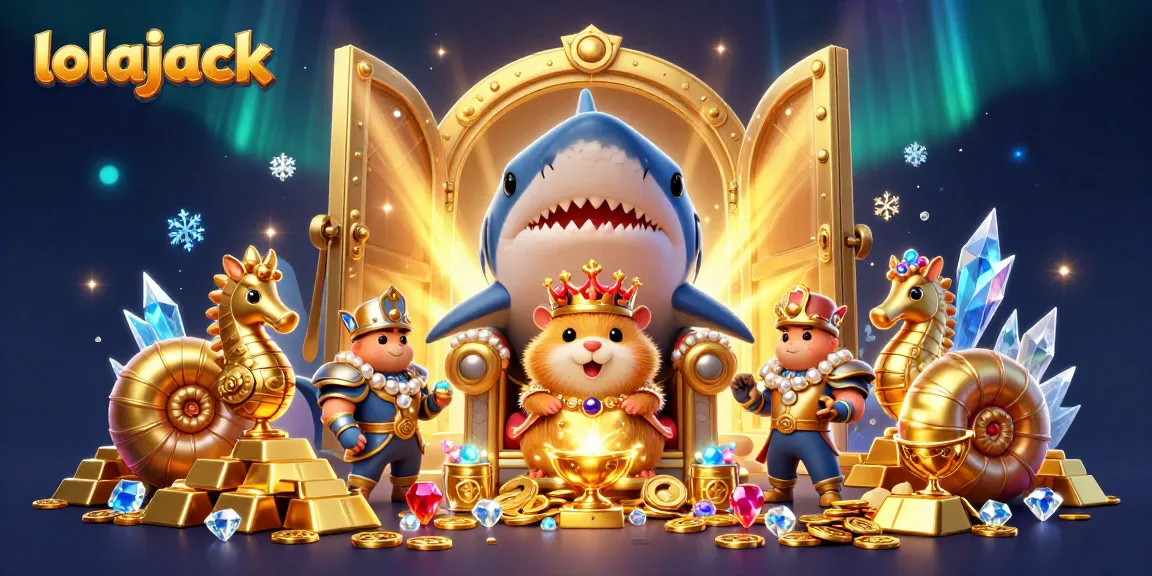 Experience the thrill of lolajack casino with golden treasures and a royal hamster king in a vibrant 3D scene.